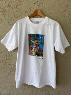 SPCA International Patriotic Teddy Bear Graphic T-Shirt White L
